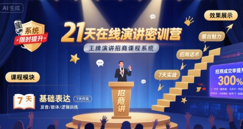 21天在线演讲密训营，王牌演讲招商课程系统-网赚资源网