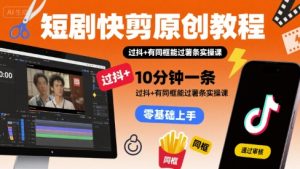 短剧快剪原创教程，10分钟一条，过抖+有同框能过薯条实操课 - 网赚资源网-网赚资源网