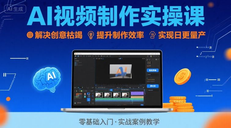 Ai视频制作实操课，解决创意枯竭、效率低下痛点，实现日更量产可持续变现-网赚资源网