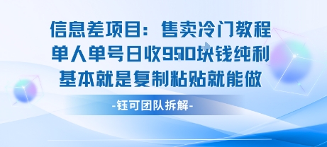 信息差项目：售卖冷门教程单人单号日收9张纯利基本就是复制粘贴就能做-网赚资源网