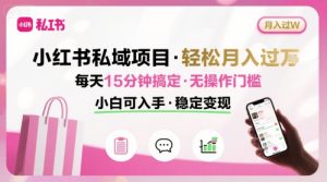 小红书私域项目 月入过W非常轻松 每天15分钟即可搞定，无任何操作门槛，小白可入手 - 网赚资源网-网赚资源网
