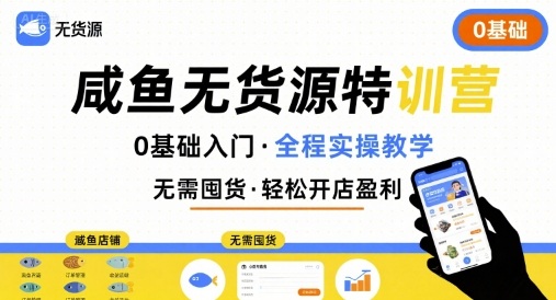 无货源特训营，0基础带你玩转咸鱼无货源-网赚资源网