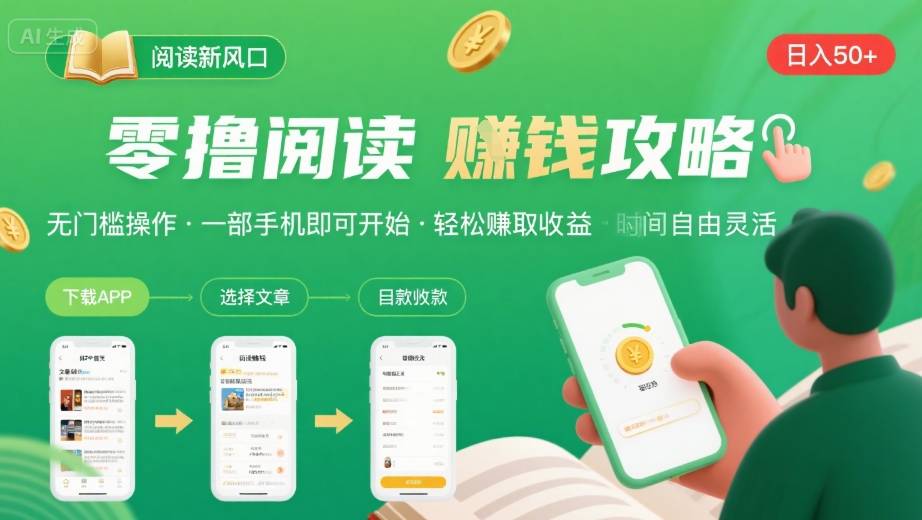 零撸阅读新风口，无门槛轻松挣，一部手机，日入 50-3张【揭秘】-网赚资源网