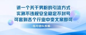 2025关于男粉的引流方式实测不违规安全稳定不封号可套到各个行业中变文案即可-网赚资源网