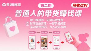 小红书带货第二期训练营，普通人月收过W的带货课，时间自由，零门槛无压货，一部手机即可操作 - 网赚资源网-网赚资源网