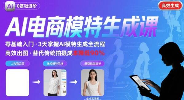 AI模特进阶课程，0基础高效生成逼真电商模特图-网赚资源网