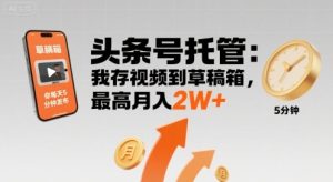 【头条号托管 】我存视频到草稿箱，你每天5分钟发布，最高月入2W+【揭秘】 - 网赚资源网-网赚资源网