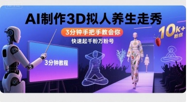 Ai制作3D拟人养生走秀，3分钟手把手教会你，快速起千粉万粉号-网赚资源网