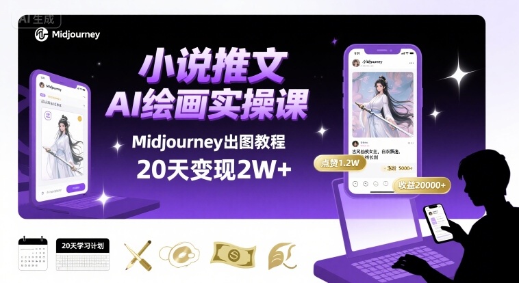 小说推文干货分享之AI绘画MJ出图实操课，用Midjourney做小说推文，20天挣2w-网赚资源网