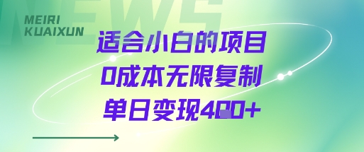 适合小白的项目0成本无限复制单日变现4张+-网赚资源网