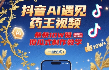 抖音AI遇见药王视频，条条10W赞，快速起千粉万粉号，傻瓜式制作教学-网赚资源网