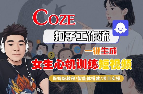COZE扣子工作流一键生成女生心机训练短视频，保姆级教程-智能体搭建-项目实操-网赚资源网