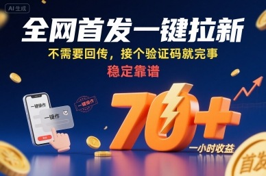 全网首发一键拉新项目，不需要回传，接个验证码就完事，稳定靠谱，一小时收益70+【揭秘】-网赚资源网
