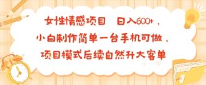 女性情感项目 小白制作简单一台手机可做 项目模式后续自然升大客单 日入6张-网赚资源网