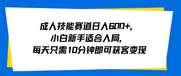 成人技能赛道日入多张，小白新手适合入局，每天只需10分钟即可获客变现-网赚资源网