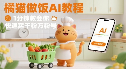 有趣的橘猫买菜做饭视频，用AI一键搞定，1分钟教会你，快速起千粉万粉号-网赚资源网
