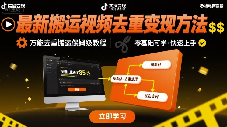 最新搬运视频去重变现方法，万能去重搬运保姆级教程-网赚资源网