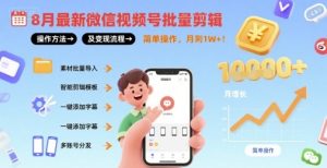 8月最新微信视频号批量剪辑操作方法及变现流程，简单操作，月入1w+ - 网赚资源网-网赚资源网