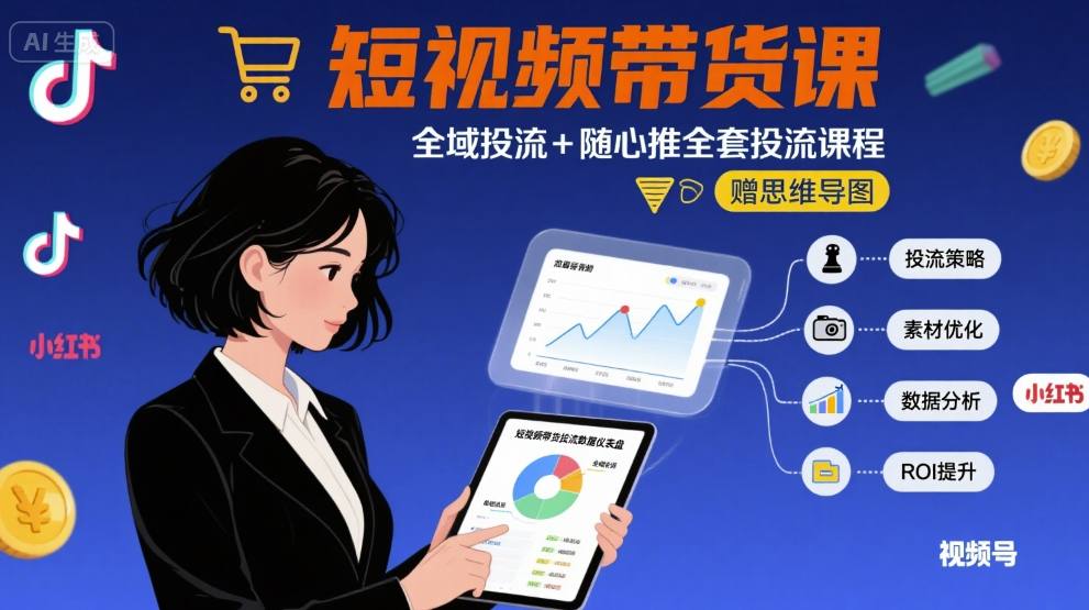 最新短视频带货课，全域投流+随心推全套投流课程+思维导图-网赚资源网