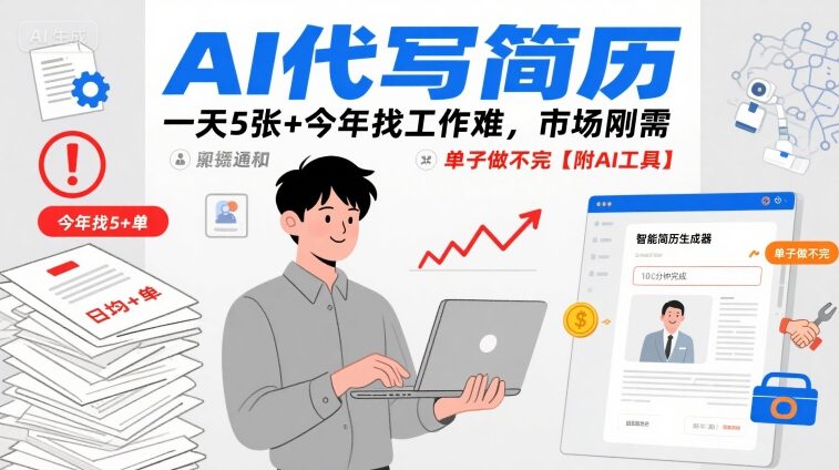 AI代写简历，一天5张+今年找工作难，市场刚需，单子做不完【附AI工具】-网赚资源网