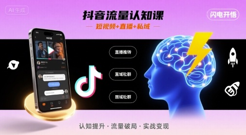 抖音流量认知课，短视频+直播+私域，认知提升，闪电开悟-网赚资源网