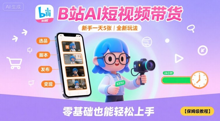 B站AI短视频带货，新手一天5张，全新玩法【保姆级教程】-网赚资源网
