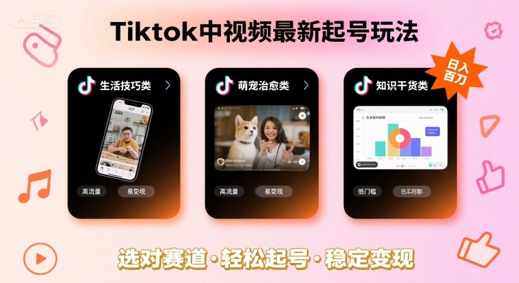 Tiktok中视频最新起号玩法，想要日入百刀，做好这几个赛道就可以了-网赚资源网