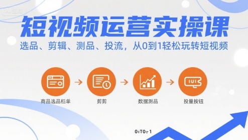 短视频运营实操课，选品、剪辑、测品、投流，从0到1轻松玩转短视频-网赚资源网