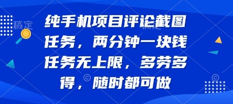 纯手机项目评论截图任务，两分钟一块钱 任务无上限多劳多得，随时随地都能做【揭秘】-网赚资源网