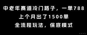 中老年赛道冷门路子，一单788，上个月出了1500单，全流程玩法，保底模式【揭秘】 - 网赚资源网-网赚资源网