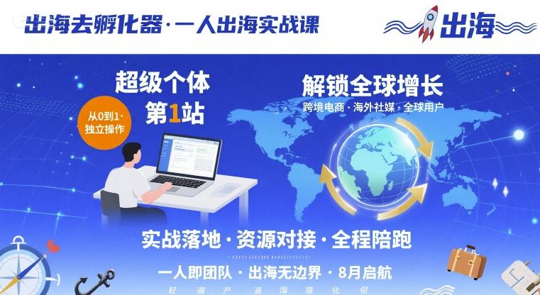 出海去孵化器，一人出海实战课，​超级个体第1站，解锁全球增长-网赚资源网