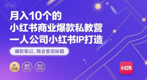 月入10个的小红书商业爆款私教营，一人公司小红书IP打造，爆款笔记，商业变现秘籍-网赚资源网