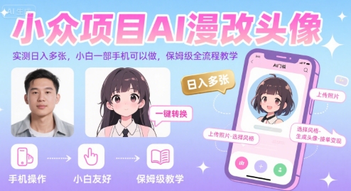 小众项目AI漫改头像，实测日入多张，小白一部手机可以做，保姆级全流程教学-网赚资源网