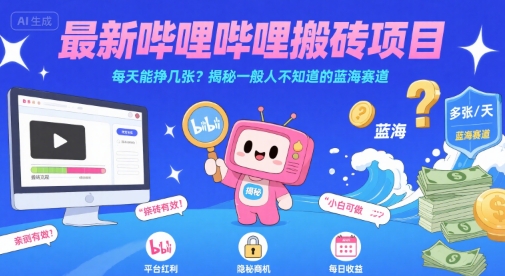 最新哔哩哔哩上B站搬砖项目，每天能挣几张？揭秘一般人不知道的蓝海赛道-网赚资源网