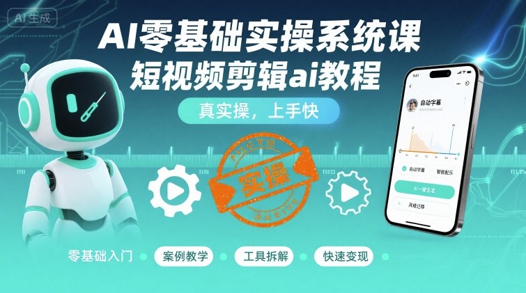 AI零基础实操系统课，短视频剪辑ai教程，真实操，上手快-网赚资源网