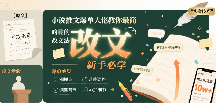 小说推文爆单大佬教你最简单的改文方法实操课，新手必学-网赚资源网