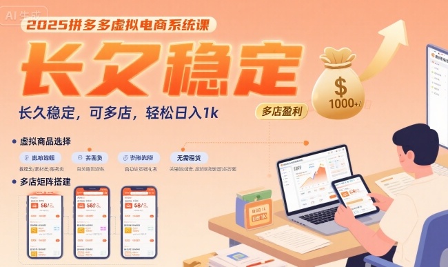 2025拼多多虚拟电商系统课，长久稳定，可多店，轻松日入1k-网赚资源网