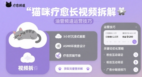 猫咪疗愈长视频拆解 &油管频道运营技巧-网赚资源网