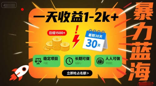 一天收益1-2k+ 稳定项目，暑期暴力蓝海项目，长期稳定，人人可做【揭秘】-网赚资源网