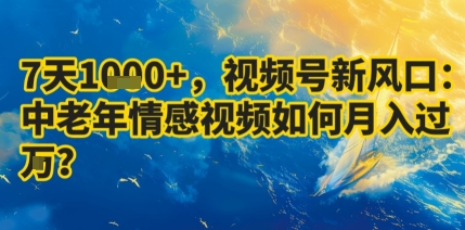 7天收益1k+，视频号新风口：中老年情感视频如何月入过W?-网赚资源网