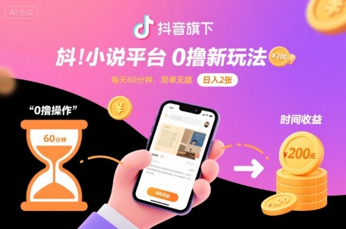 抖音旗下小说平台0撸新玩法，每天挂G60分钟，简单无脑，日入2张【揭秘】-网赚资源网