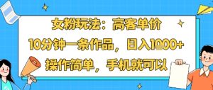 女粉玩法:高客单价,10分钟一条作品,日入1k+操作简单,手机就可以-网赚资源网