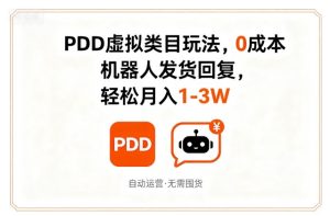 PDD虚拟类目玩法,0成本,机器人发货回复,轻松月入1-3W-网赚资源网