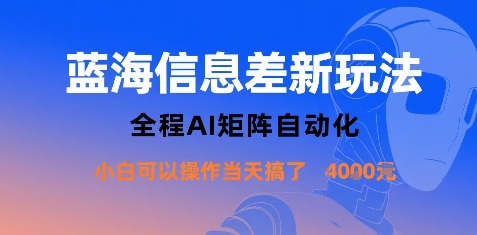蓝海信息差新玩法，全程AI矩阵自动化小白可以操作当天搞了1k+-网赚资源网