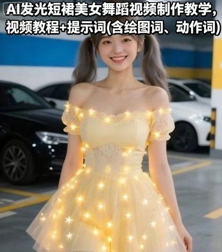 AI发光短裙美女舞蹈视频制作教学，视频教程+提示词(含绘图词、动作词)-网赚资源网