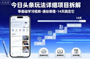 今日头条玩法详细项目拆解，零基础学习视频 通俗易懂 14天搞定它-网赚资源网