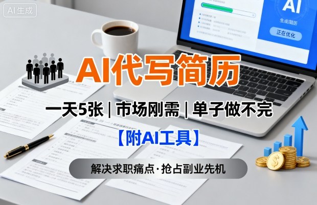 AI代写简历，一天5张，今年找工作难，市场刚需，单子做不完【附AI工具】-网赚资源网