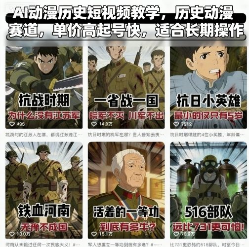 AI动漫历史短视频教学，历史动漫赛道，单价高起号快，适合长期操作-网赚资源网