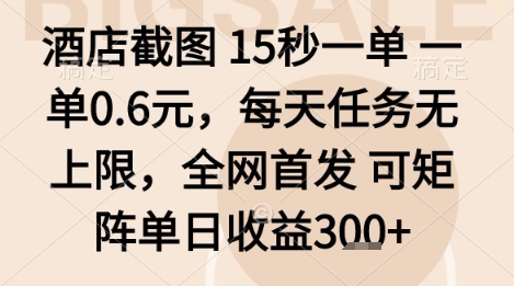 酒店截图项目，15秒一单，一单0.6米，每天任务无上限，全网首发可矩阵单日收益3张+【揭秘】-网赚资源网