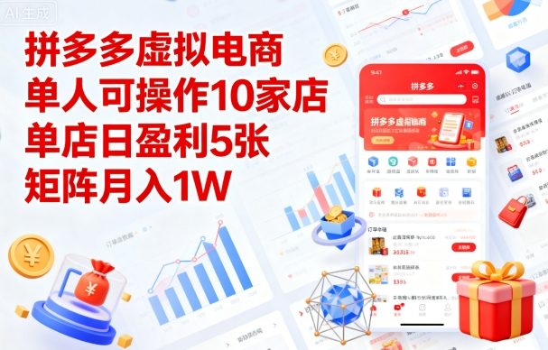 拼多多虚拟电商，单人可操作10家店，单店日盈利5张，矩阵月入1W+【揭秘】-网赚资源网